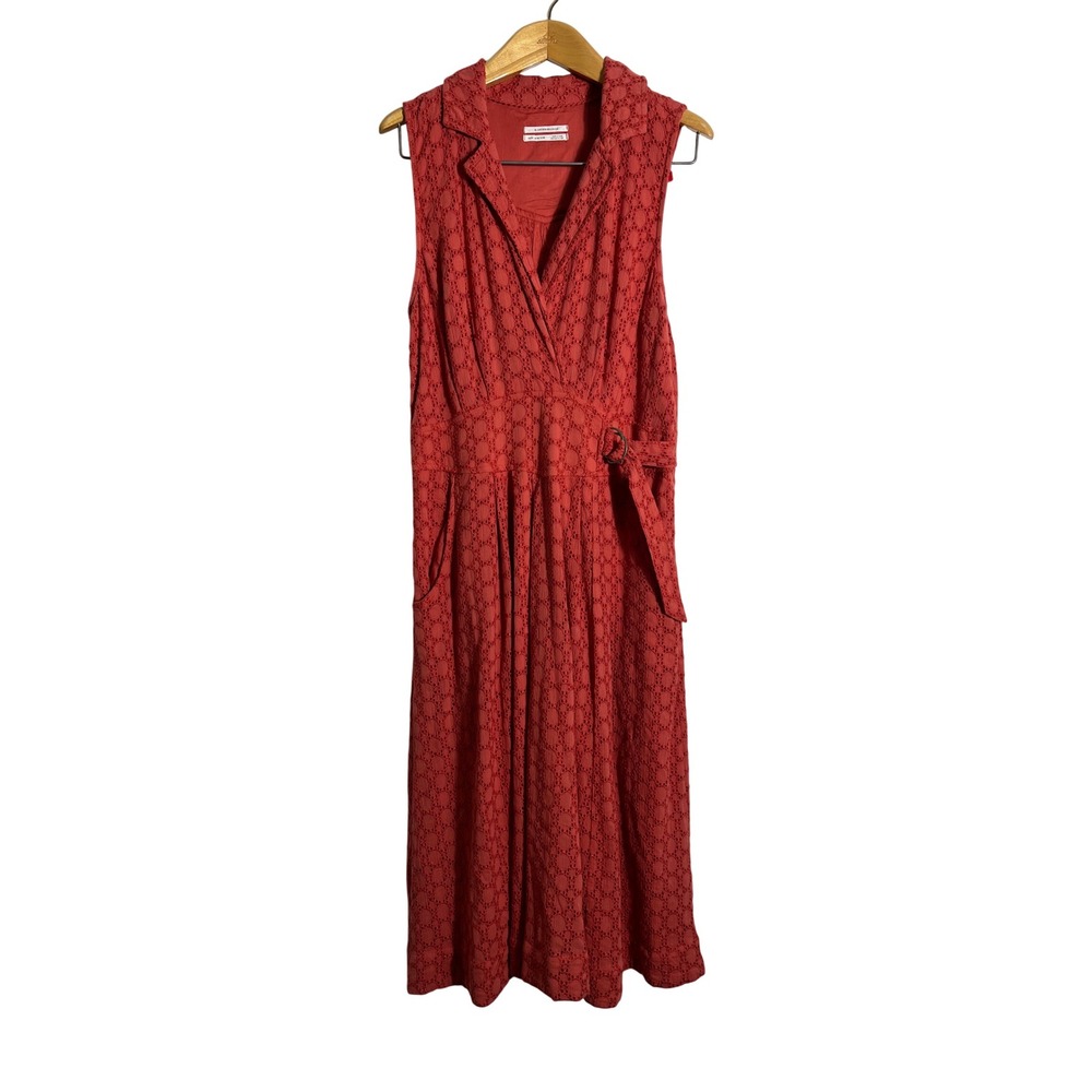 BY ANTHROPOLOGIE Collared Elm Eyelet Faux Wrap Midi Dress - Picture 3 of 11